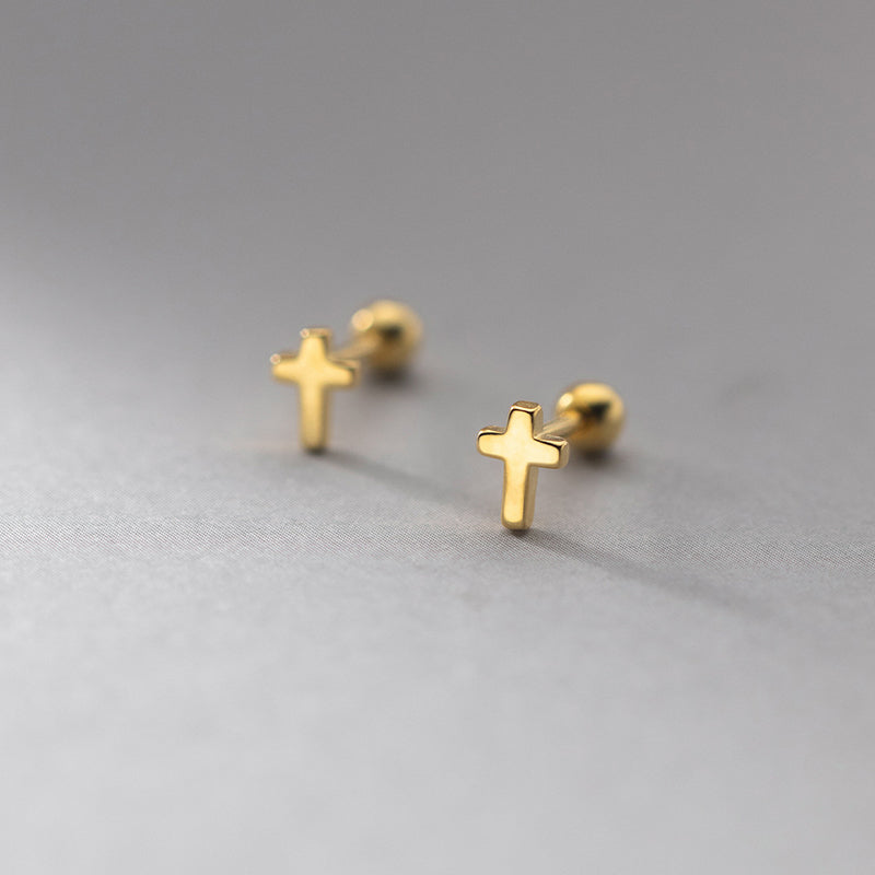 18K Gold Cross Studs Earrings