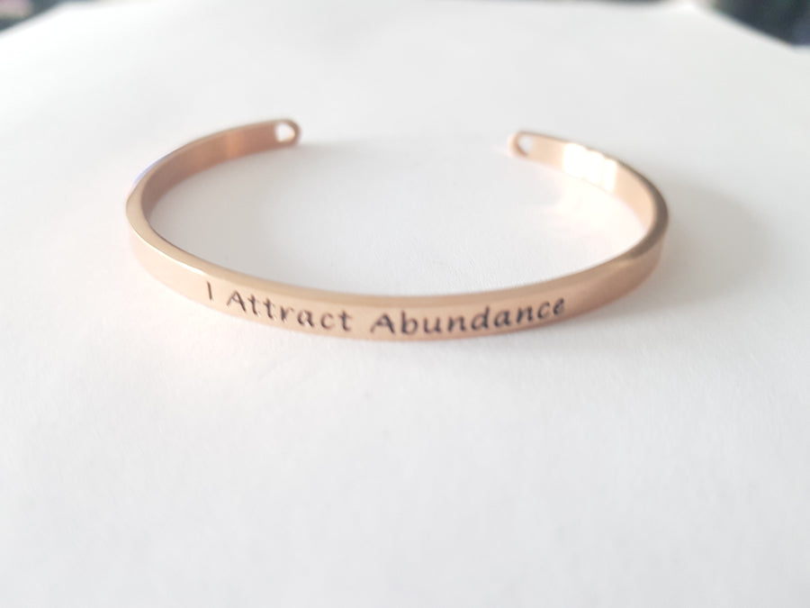 I Attract Abundance - Beautiful Rose Gold Affirmation Mantra Bangles