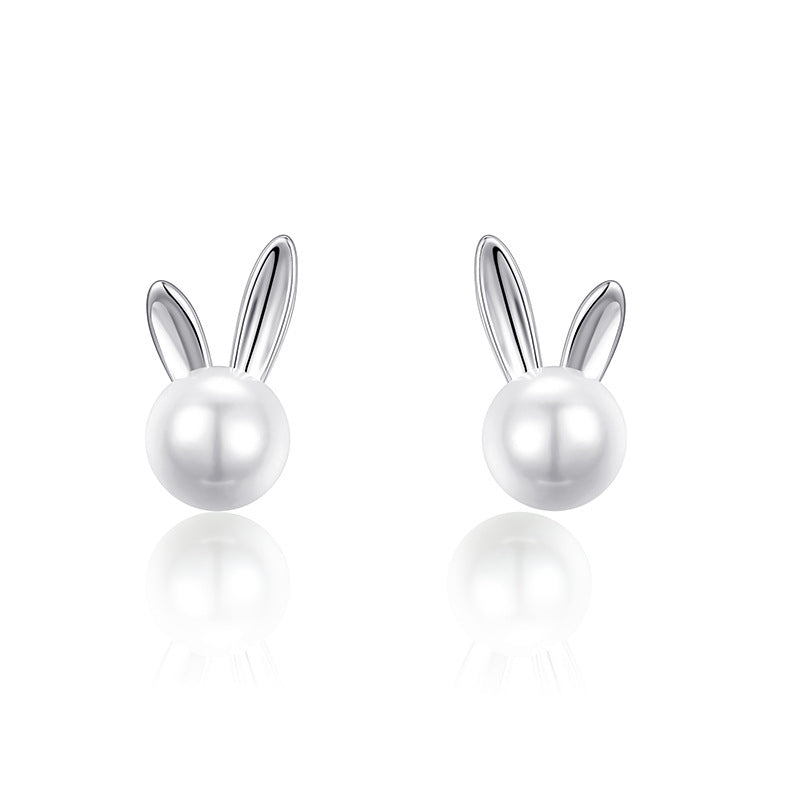 Silver Lucky Rabbit Pearl Earrings
