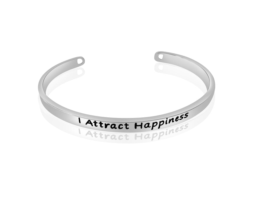 I Attract Happiness - Beautiful Silver Affirmation Mantra Bangles