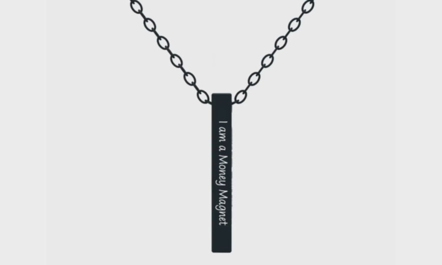 I Attract Happiness - Stylish Men's Black 3D Bar Pendant Affirmation Necklace