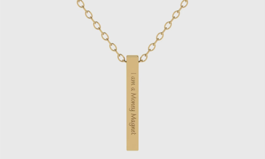 I am a Money Magnet - Stylish Men's Gold 3D Bar Pendant Affirmation Necklace