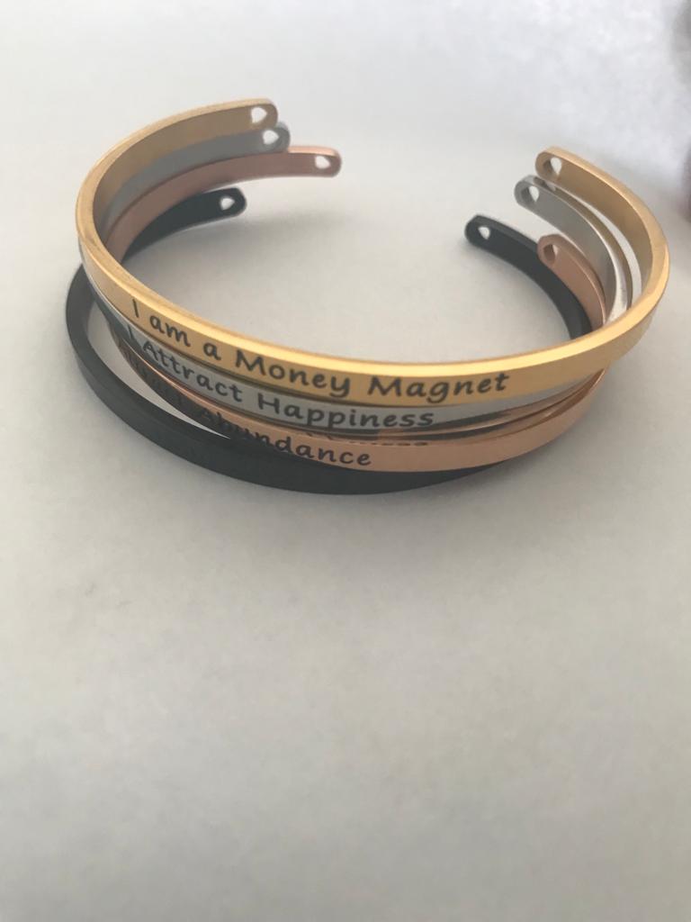 I am a Money Magnet, I am Unstoppable, I attract Happiness and Abundance Affirmation Mantra Bangles